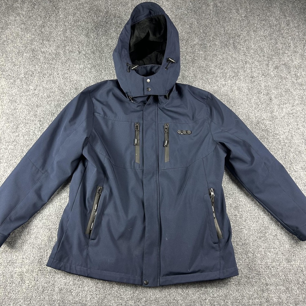ARRIS‎ Jacket Mens Large Blue Heated Softshell Hooded Parka Battery Pack
